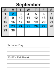District School Academic Calendar for Hiram Elementary School for September 2024