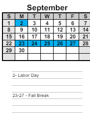 District School Academic Calendar for Matthews Learning Center for September 2024