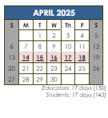 District School Academic Calendar for Shea Senior High School for April 2025