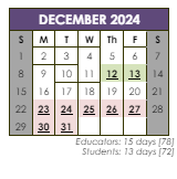 District School Academic Calendar for Shea Senior High School for December 2024