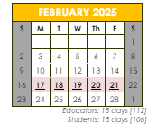 District School Academic Calendar for Shea Senior High School for February 2025