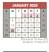 District School Academic Calendar for Shea Senior High School for January 2025