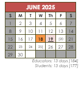 District School Academic Calendar for Shea Senior High School for June 2025