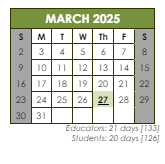 District School Academic Calendar for Shea Senior High School for March 2025