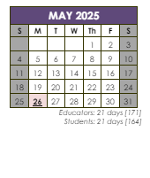 District School Academic Calendar for Shea Senior High School for May 2025