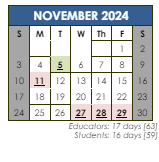 District School Academic Calendar for Shea Senior High School for November 2024