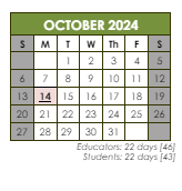 District School Academic Calendar for Shea Senior High School for October 2024