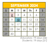 District School Academic Calendar for Shea Senior High School for September 2024