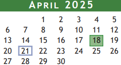 District School Academic Calendar for Alexander Middle School for April 2025