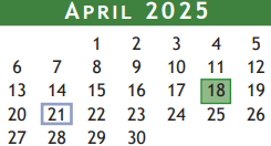 District School Academic Calendar for Brazoria Co J J A E P for April 2025