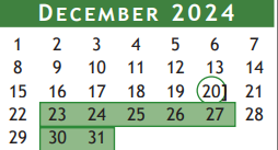 District School Academic Calendar for Alternative Learning Acad for December 2024