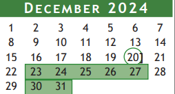 District School Academic Calendar for Brazoria Co J J A E P for December 2024