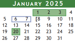 District School Academic Calendar for Brazoria Co J J A E P for January 2025