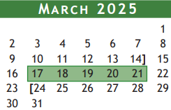 District School Academic Calendar for Brazoria Co J J A E P for March 2025
