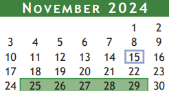 District School Academic Calendar for Berry Milller Junior High School for November 2024