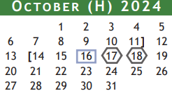 District School Academic Calendar for Brazoria Co J J A E P for October 2024