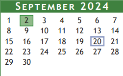 District School Academic Calendar for Brazoria Co J J A E P for September 2024