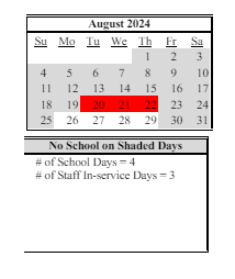District School Academic Calendar for Imlay Elementary School for August 2024