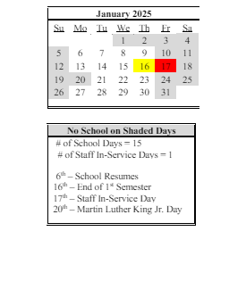District School Academic Calendar for Imlay Elementary School for January 2025