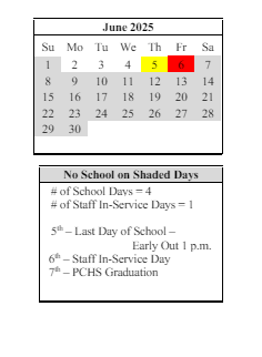 District School Academic Calendar for Imlay Elementary School for June 2025