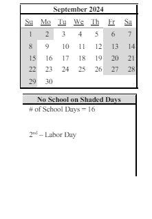District School Academic Calendar for Imlay Elementary School for September 2024