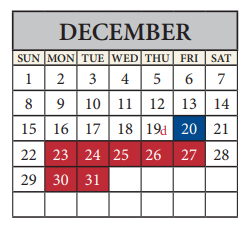 District School Academic Calendar for Pflugerville Middle for December 2024