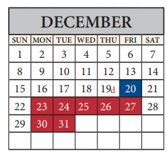 District School Academic Calendar for River Oaks Elementary for December 2024