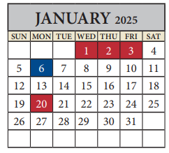 District School Academic Calendar for John B Connally High School for January 2025