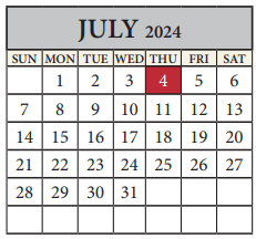 District School Academic Calendar for Kelly Lane Middle School for July 2024