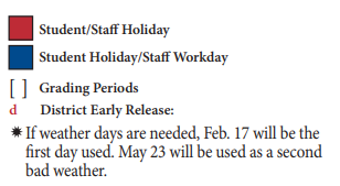 District School Academic Calendar Legend for Dessau Middle School