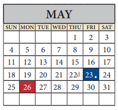 District School Academic Calendar for Travis Co J J A E P for May 2025