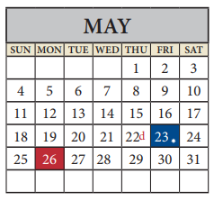 District School Academic Calendar for Pflugerville High School for May 2025