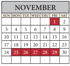 District School Academic Calendar for Delco Primary School for November 2024