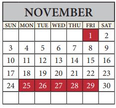 District School Academic Calendar for Pflugerville Elementary School for November 2024