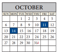 District School Academic Calendar for Pflugerville Middle for October 2024