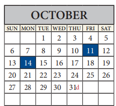 District School Academic Calendar for Alter Learning Ctr for October 2024