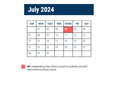 District School Academic Calendar for Gideon Edward Sch for July 2024