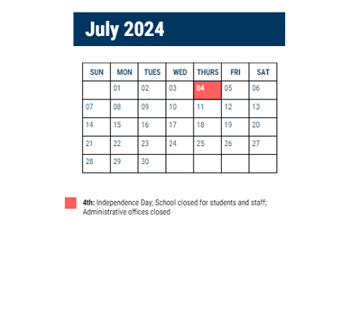 District School Academic Calendar for Washington Martha Sch for July 2024