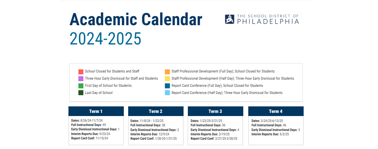 District School Academic Calendar Key for Welsh John Sch