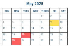 District School Academic Calendar for Wilson Alexander Sch for May 2025