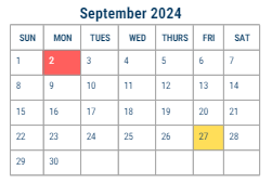 District School Academic Calendar for Stetson John B MS for September 2024