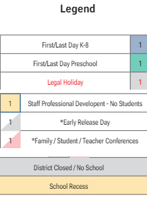 District School Academic Calendar Legend for Phoenix Prep Academy