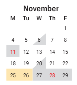 District School Academic Calendar for Phoenix Prep Academy for November 2024