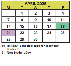 District School Academic Calendar for MT. Vernon Elementary School for April 2025