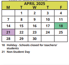 District School Academic Calendar for Cypress Woods Elementary School for April 2025