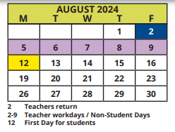 District School Academic Calendar for Cypress Woods Elementary School for August 2024