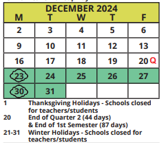 District School Academic Calendar for Ewes-eckerd Leadership Program for December 2024