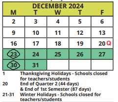 District School Academic Calendar for Cypress Woods Elementary School for December 2024