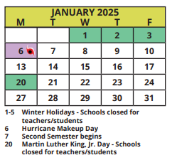 District School Academic Calendar for Pasadena Fundamental Elementary School for January 2025