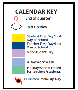 District School Academic Calendar Legend for Azalea Middle School